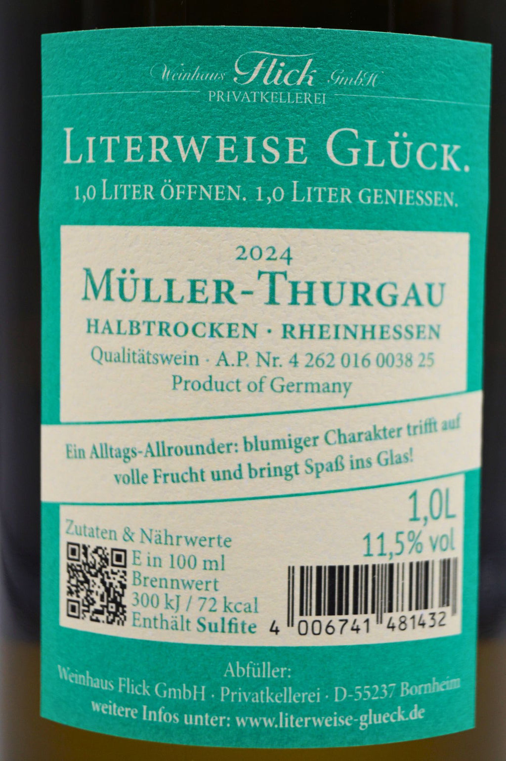  Weinhaus Flick - MÜLLER THRUGAU Halbtrocken Literweise Glück
