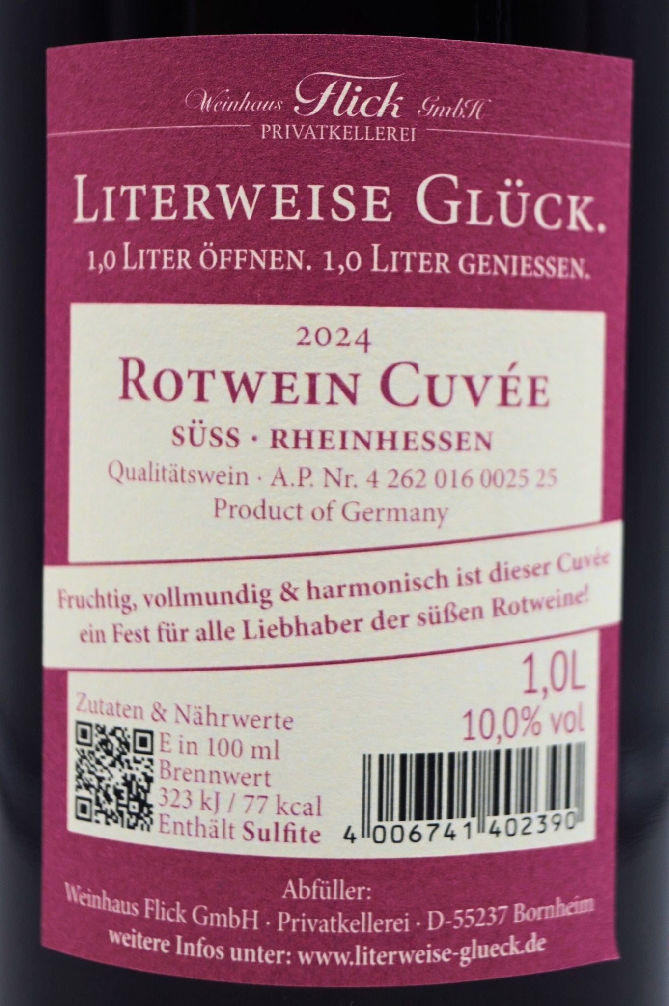  Weinhaus Flick - ROTWEIN CUVÉE Süss Literweise Glück 2024